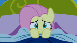 Size: 800x450 | Tagged: safe, screencap, fluttershy, pony, do princesses dream of magic sheep, g4, season 5, animated, anxiety, bed, bedsheets, female, gif, hiding, oh no, scared, solo