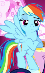 Size: 309x499 | Tagged: safe, screencap, rainbow dash, do princesses dream of magic sheep, g4, my little pony: friendship is magic, bags under eyes, cropped, crossed arms, female, flying, solo, tired