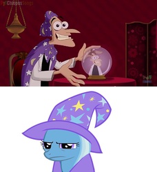 Size: 636x698 | Tagged: safe, artist:darkomegamk2, trixie, human, pony, unicorn, g4, doctor heinz doofenshmirtz, exploitable meme, female, mare, meme, not sure if, phineas and ferb, trixie is not amused, unamused