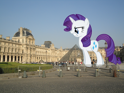 Size: 1024x768 | Tagged: safe, artist:atmospark, artist:auskeldeo, rarity, pony, g4, giant pony, giantess, irl, louvre, macro, paris, photo, ponies in real life, rarity is not amused