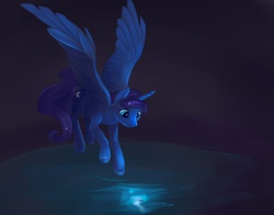 Size: 1600x1257 | Tagged: dead source, safe, artist:viwrastupr, princess luna, alicorn, pony, g4, female, flying, mare, missing accessory, solo