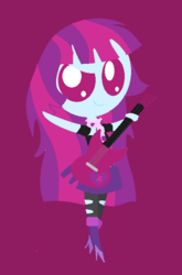 Size: 476x720 | Tagged: safe, artist:kesosofi, mystery mint, equestria girls, g4, background human, chibi, cute, female, guitar, looking at you, musical instrument, raised eyebrow, rockstar, smirk, solo, waving