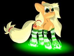 Size: 1023x769 | Tagged: safe, artist:firefanatic, applejack, g4, clothes, female, fire, socks, solo, striped socks