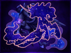 Size: 900x675 | Tagged: safe, artist:inuhoshi-to-darkpen, princess luna, tantabus, do princesses dream of magic sheep, g4, eyes closed, flying, unshorn fetlocks