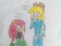 Size: 1024x768 | Tagged: safe, artist:brandonale, applejack, equestria girls, g4, appleknux, clothes, cosplay, costume, crossover, knuckles the echidna, little mac (punch-out!!), male, metroid, punch-out!!, sega, sonic the hedgehog, sonic the hedgehog (series), traditional art, zero suit