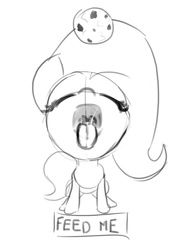 Size: 610x795 | Tagged: safe, artist:augustbebel, fluttershy, g4, cookie, esophagus, eyes closed, impossibly large head, mawshot, monochrome, open mouth, tongue out, uvula