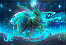 Size: 3251x2222 | Tagged: safe, artist:koveliana, queen chrysalis, changeling, changeling queen, g4, chromatic aberration, color porn, crown, female, high res, jewelry, regalia, solo