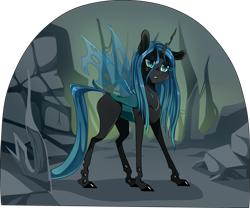 Size: 2548x2118 | Tagged: safe, artist:tomat-in-cup, queen chrysalis, changeling, changeling queen, g4, cave, female, high res, simple background, solo, transparent background