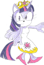 Size: 1889x2802 | Tagged: safe, artist:bluespeedsfan92, twilight sparkle, anthro, plantigrade anthro, g4, female, solo, sonic the hedgehog (series), sonicified, style emulation, traditional art, twilight sparkle (alicorn)