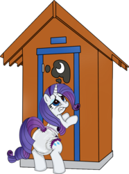 Size: 3039x4084 | Tagged: safe, artist:jay dee, rarity, g4, desperation, diaper, female, high res, non-baby in diaper, outhouse, poofy diaper, potty time, solo, super crinkle pony adventure 64