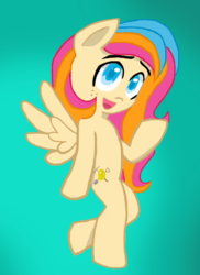 Size: 788x1080 | Tagged: safe, oc, oc only, oc:golden gates, pegasus, pony, semi-anthro, babscon, babscon mascots, bipedal, cute, freckles, open mouth, smiling, solo, spread wings
