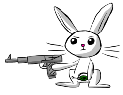 Size: 480x371 | Tagged: safe, artist:platinumdrop, angel bunny, g4, grenade, gun, male, simple background, solo, transparent background