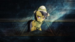 Size: 1920x1080 | Tagged: safe, artist:dewlshock, artist:rdbrony16, daring do, pegasus, pony, g4, abstract background, clothes, female, hat, mare, shirt, solo, space, stars, triangle, vector, wallpaper