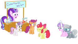 Size: 3485x2000 | Tagged: safe, artist:sollace, apple bloom, diamond tiara, scootaloo, silver spoon, starlight glimmer, sweetie belle, alicorn, earth pony, pegasus, pony, unicorn, g4, applejack's cutie mark, bad end, bloomicorn, booth, capitalist communist, cutie mark, cutie mark crusaders, female, filly, high res, how, i've made a huge mistake, jar, jars, mare, pinkie pie's cutie mark, rainbow dash's cutie mark, raised hoof, rarity's cutie mark, shocked, show accurate, side effects, simple background, transparent background, twilight's cutie mark, vector, wrong eye color, xk-class end-of-the-world scenario