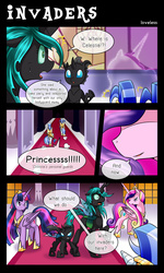 Size: 1500x2504 | Tagged: safe, artist:vavacung, princess cadance, queen chrysalis, twilight sparkle, alicorn, changeling, pony, comic:to love alicorn, g4, comic, dialogue, female, mare, royal guard, speech bubble, twilight sparkle (alicorn)