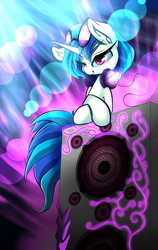 Size: 2500x3957 | Tagged: safe, artist:madacon, dj pon-3, vinyl scratch, pony, unicorn, g4, color porn, female, high res, mare, solo, speaker