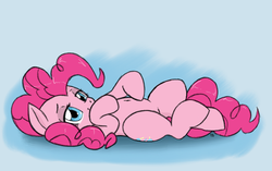 Size: 971x610 | Tagged: safe, artist:trickydick, pinkie pie, earth pony, pony, g4, belly button, bellyrubs, cute, diapinkes, female, lidded eyes, mare, on back, solo