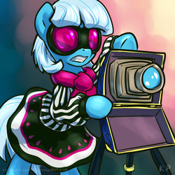 Size: 1500x1500 | Tagged: safe, artist:kp-shadowsquirrel, photo finish, earth pony, pony, g4, bipedal, camera, female, gritted teeth, solo, sunglasses