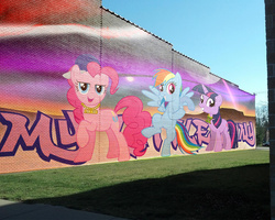 Size: 1280x1024 | Tagged: safe, pinkie pie, rainbow dash, twilight sparkle, g4, graffiti, rapper pie