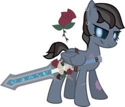 Size: 3524x3000 | Tagged: safe, artist:ruinedomega, oc, oc only, oc:rose thorn(rΩ), pegasus, pony, undead, death knight, high res, rose, solo, standing, sword, warcraft, world of warcraft