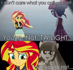 Size: 1021x980 | Tagged: safe, sci-twi, sunset shimmer, twilight sparkle, alicorn, equestria girls, g4, my little pony equestria girls: friendship games, my little pony equestria girls: rainbow rocks, angry, female, implied shipping, lesbian, photoshop, roleplay in the comments, sad, ship:sunsetsparkle, shipping, sunsad shimmer, twilight sparkle (alicorn)