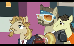 Size: 1920x1200 | Tagged: safe, screencap, colter sobchak, jeff letrotski, earth pony, pony, g4, slice of life (episode), bowling alley, discovery family, discovery family logo, donny, letterboxing, logo, male, stallion, the big lebowski, trio, trio male