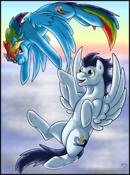 Size: 1024x1386 | Tagged: safe, artist:stormblaze-pegasus, rainbow dash, soarin', g4, female, flying, male, ship:soarindash, shipping, straight