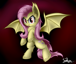 Size: 3600x3000 | Tagged: safe, artist:sheandog, fluttershy, pony, g4, bipedal, female, flutterbat, high res, solo, spread wings