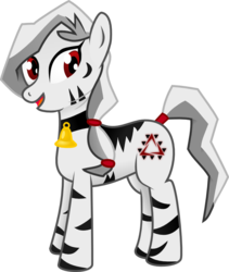 Size: 736x870 | Tagged: safe, artist:shine, artist:sketchy brush, oc, oc only, oc:shine, zebra, cowbell, cute, female, hair ribbon, red eyes, simple background, smiling, stripes, transparent background, vector, vector trace