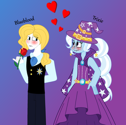 Size: 1920x1912 | Tagged: safe, artist:lovesdrawing721, prince blueblood, trixie, equestria girls, g4, blushing, equestria girls-ified, female, heart, humanized, male, ship:bluetrix, shipping, straight
