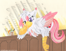 Size: 1027x800 | Tagged: safe, artist:foxxy-arts, oc, oc only, oc:foxxy hooves, classical hippogriff, hippogriff, cocktail, cute, traditional art