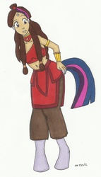 Size: 821x1440 | Tagged: safe, artist:cqmorrell, twilight sparkle, human, pony, unicorn, g4, avatar the last airbender, character to character, hooves, human to pony, katara, signature, solo, tail, traditional art, transformation