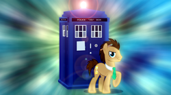 Size: 1020x572 | Tagged: safe, artist:sailortrekkie92, artist:theevilflashanimator, doctor whooves, time turner, earth pony, pony, g4, lens flare, male, sonic screwdriver, stallion, tardis, vector, wallpaper