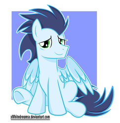 Size: 2023x2080 | Tagged: safe, artist:xwhitedreamsx, soarin', pegasus, pony, g4, cute, high res, looking at you, male, sitting, soarinbetes, solo, stallion, underhoof