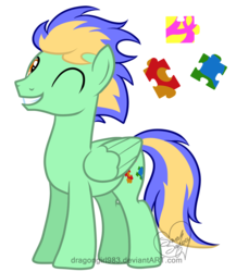 Size: 1993x2300 | Tagged: safe, artist:diigii-doll, oc, oc only, oc:missing piece, pegasus, pony, solo, wink