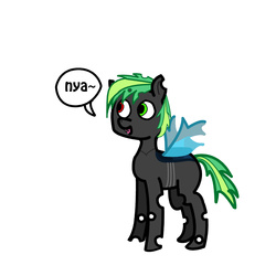 Size: 3000x3000 | Tagged: safe, artist:mint-als, oc, oc only, oc:contex greenbrier, changeling, heterochromia, high res, nya, solo, speech bubble