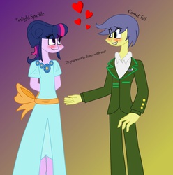Size: 890x897 | Tagged: safe, artist:lovesdrawing721, comet tail, twilight sparkle, equestria girls, g4, clothes, dress, equestria girls-ified, female, gala dress, humanized, male, ship:cometlight, shipping, straight