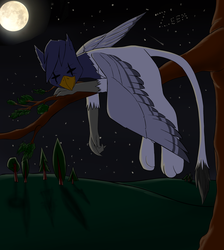 Size: 3169x3541 | Tagged: safe, artist:clot, oc, oc only, griffon, high res, moon, night, sleeping, solo, stars