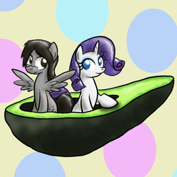 Size: 500x500 | Tagged: safe, artist:paper-pony, rarity, oc, oc:mortimer hooves, pegasus, pony, unicorn, g4, abstract background, avocado, duo, female, glasses, male, mare, stallion
