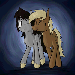 Size: 716x716 | Tagged: safe, artist:paper-pony, oc, oc only, oc:mortimer hooves, oc:paper pony, earth pony, pegasus, pony, abstract background, gay, male, nuzzling, shipping, smiling, stallion