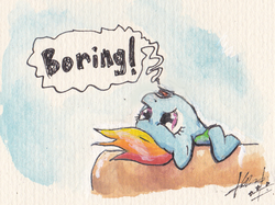 Size: 1182x882 | Tagged: safe, artist:digiral, rainbow dash, g4, bored, boring, drawing, female, solo, traditional art