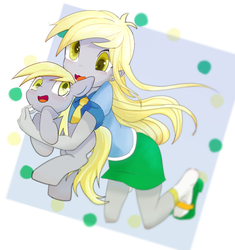 Size: 564x600 | Tagged: safe, artist:youhoujou, derpy hooves, human, pegasus, pony, equestria girls, g4, cute, derpabetes, duality, human ponidox, self ponidox