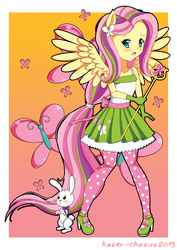 Size: 2600x3678 | Tagged: safe, artist:kateychazuu, angel bunny, fluttershy, equestria girls, g4, female, high res, magical girl, solo