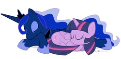 Size: 668x328 | Tagged: safe, artist:dm29, princess luna, twilight sparkle, alicorn, pony, g4, duo, female, julian yeo is trying to murder us, mare, sleeping, twilight sparkle (alicorn)