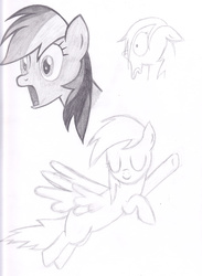 Size: 2296x3136 | Tagged: safe, artist:failduck, rainbow dash, g4, female, high res, monochrome, solo, traditional art