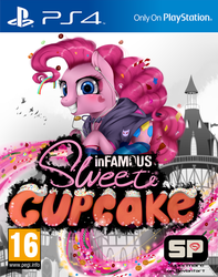 Size: 2046x2598 | Tagged: safe, artist:supermare, pinkie pie, g4, box art, clothes, cover, crossover, earbuds, high res, hoodie, infamous, infamous second son, parody, pegi, playstation, playstation 4, ponyville, socks, video game