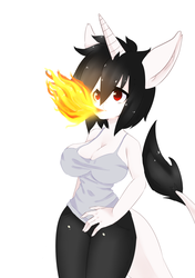 Size: 919x1309 | Tagged: safe, artist:opossum_imoto, oc, oc only, dracony, unicorn, anthro, big breasts, breasts, female, simple background, solo, white background