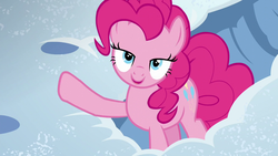 Size: 1280x720 | Tagged: safe, screencap, pinkie pie, g4, party pooped, bedroom eyes, female, looking at you, snow, solo