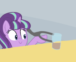 Size: 391x319 | Tagged: safe, starlight glimmer, g4, chocolate milk, exploitable meme, female, meme, pure unfiltered evil, s5 starlight, solo, spilled milk, staff, staff of sameness