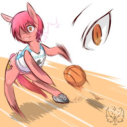 Size: 1200x1200 | Tagged: safe, artist:cold-blooded-twilight, akashi, anime, ball, basketball, clothes, jersey, kuroko no basket, ponified, solo, sports